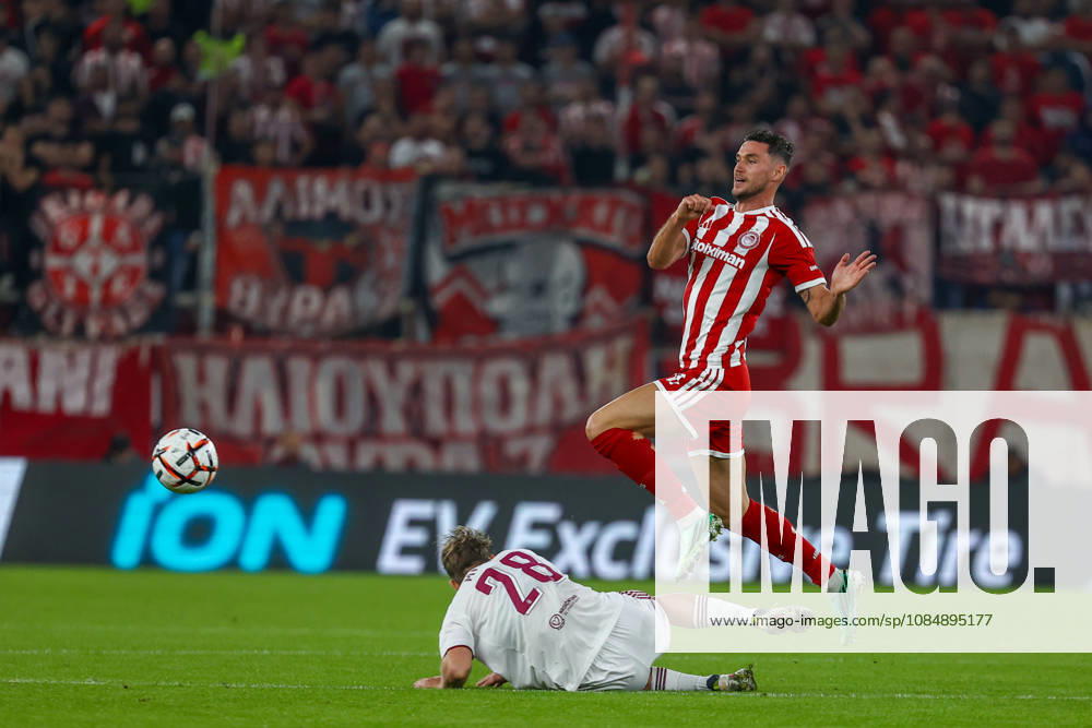 Olympiacos F.C. v AC Sparta Prague UEFA Europa League Roman Yaremchuk of Olympiacos F.C. and Roman Macek of AC Sparta Prague during the UEFA Europa League match at Karaiskakis Stadium, Piraeus 22 10 2026 UK Newspapers OUT