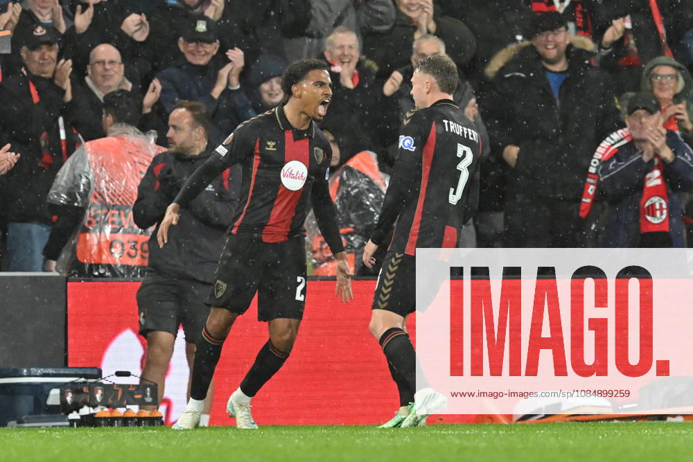 Bournemouth v AC Milan, Europa League Goal 3-0 - Amine Adli (21) of AFC Bournemouth celebrates scoring the third goal during the Europa League match between Bournemouth and AC Milan at the Vitality Stadium, Bournemouth, UK on 22 October 2026. Bournemouth Vitality Stadium Dorset UK Editorial use only ,