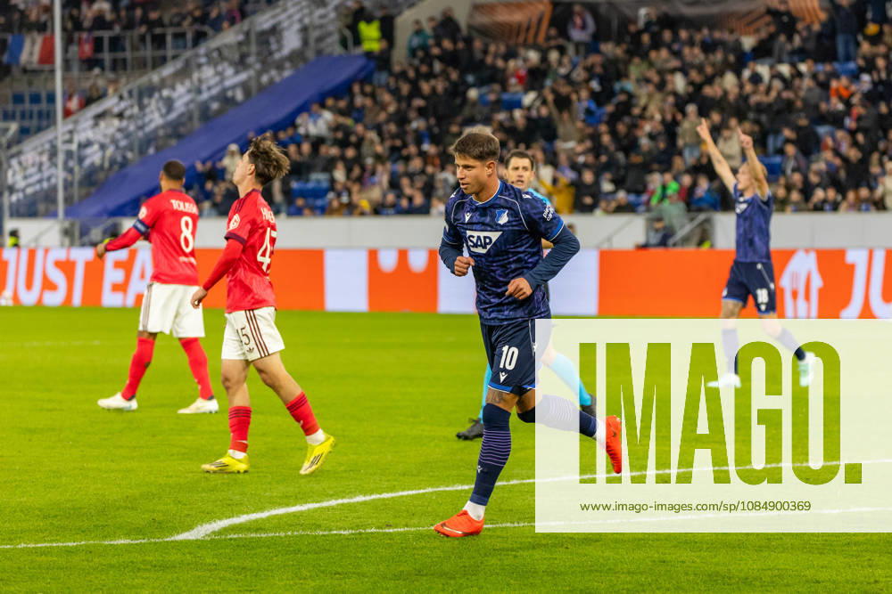 TSG 1899 Hoffenheim Olympique Lyon Germany, Sinsheim, October 22, 2026, Soccer, Europa League, 2026–2027 season, TSG Hoffenheim vs. Olympique Lyon, Adam Hlozek, TSG Hoffenheim, celebration, goal, 3–0, Hlozek
