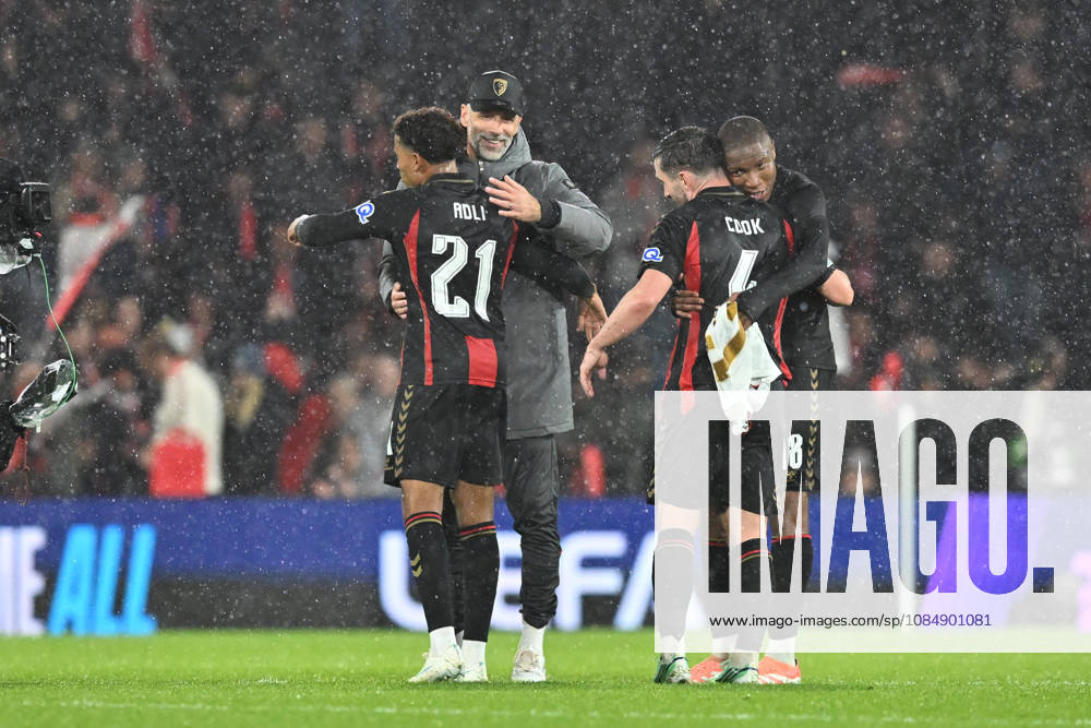 Bournemouth v AC Milan, Europa League AFC Bournemouth manager Marco Rose hugs Amine Adli (21) of AFC Bournemouth at full time after a 3-0 win during the Europa League match between Bournemouth and AC Milan at the Vitality Stadium, Bournemouth, UK on 22 October 2026. Bournemouth Vitality Stadium Dorset UK Editorial use only ,