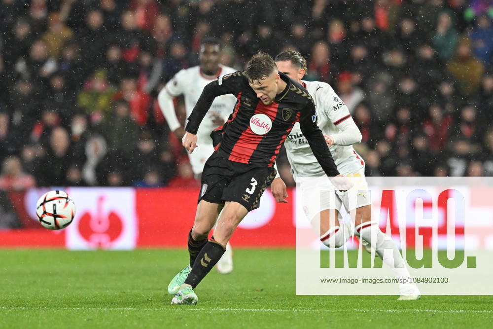 Bournemouth v AC Milan, Europa League Adrien Truffert (3) of AFC Bournemouth on the attack during the Europa League match between Bournemouth and AC Milan at the Vitality Stadium, Bournemouth, UK on 22 October 2026. Bournemouth Vitality Stadium Dorset UK Editorial use only ,