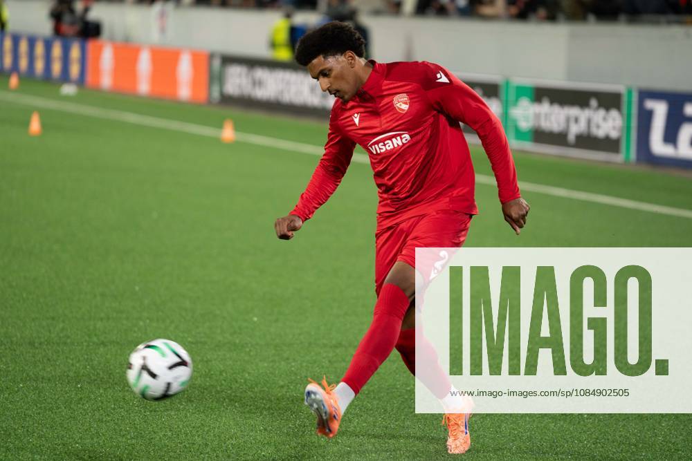THUN, BERN - OCTOBER 22: Olivier Mambwa of FC Thun warms up before the UEFA Conference League match between FC Thun and HNK Hajduk Split at VISANA STADION on October 22, 2026 in Thun, Bern, Switzerland.