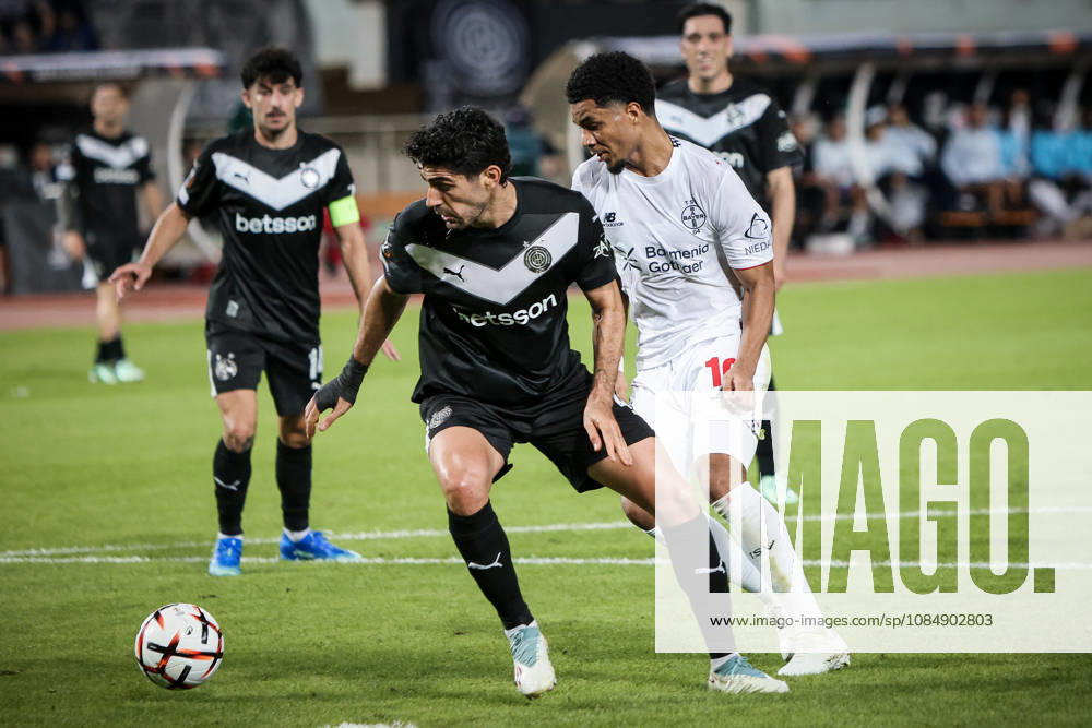 UEFA Europa League - OFI Crete vs Leverkusen - of OFI Crete in action against Malik Tillman of Leverkusen during the UEFA Europa League phase Matchday 3 soccer match between OFI Crete vs Leverkusen in Pankritio, Heraklion, Greece, on 22 October 2026. IMAGO ONE INCH PRODUCTIONS Heraklion Greece