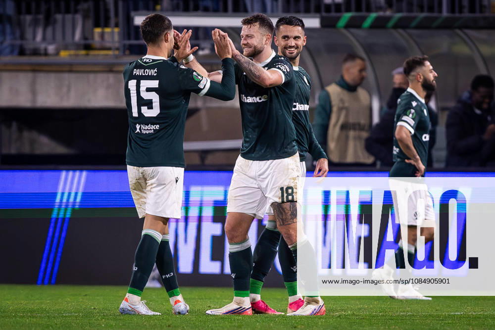 JABLONEC - BRIGHTON Martin Cedidla, Dusan Pavlovic of Jablonec celebrates after the matchday 2 of League phase round of UEFA Conference league football match between FK Jablonec and Brighton and Hove Albion at Stadion Strelnice. Jablonec nad Nisou, Czechia, October 22, 2026. Photo by Branislav Racko