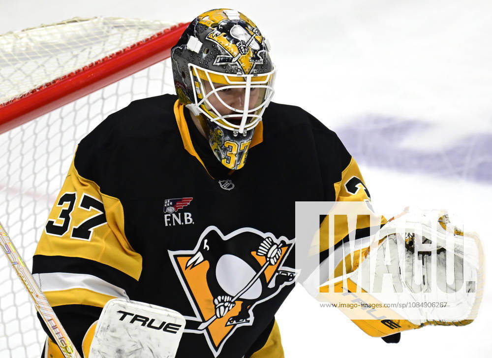 Pittsburgh Penguins goaltender Arturs Silovs (37) stands ready for the face-off during the third period of the Pittsburgh Penguins 4-0 win against the Florida Panthers at PPG Paints Arena in Pittsburgh on Thursday, October 22, 2026. Pittsburgh Penguins goaltender Arturs Silovs (37) recorded 26 saves in the win. PIT2026102211 ARCHIExCARPENTER