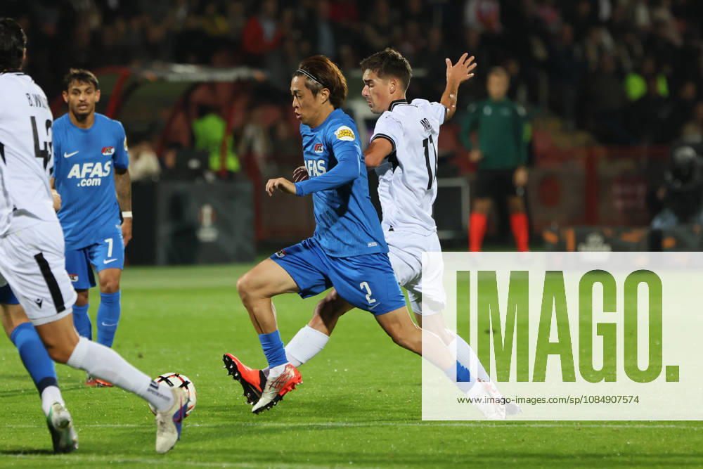 FC Ararat-Armenia v AZ Alkmaar - UEFA Europa League 2026 27 League Phase MD3 Maxence Carlier of FC Ararat-Armenia and Seiya Maikuma of AZ Alkmaar compete during the UEFA Europa League 2026 27 League Phase MD3 match at Vazgen Sargsyan Republican Stadium in Yerevan, Armenia, on October 22, 2026. Yerevan Armenia