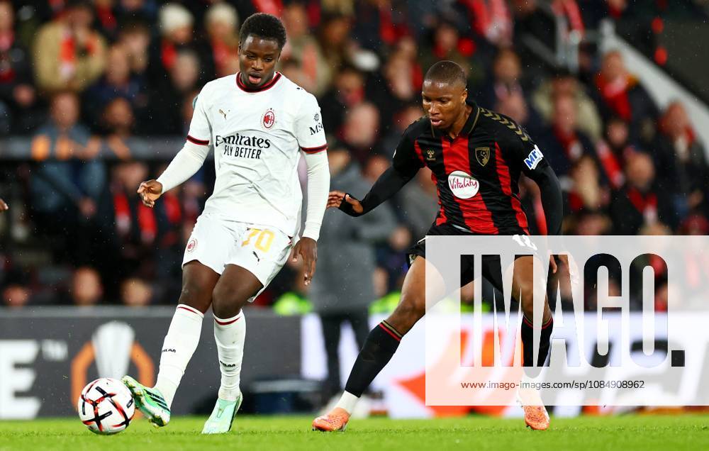 Alphadjo Cisse of AC Milan and Bafode Diakite of AFC Bournemouth. AFC Bournemouth v AC Milan, UEFA Europa League, Football, Vitality Stadium, Bournemouth, UK - 22 Oct 2026Bournemouth Vitality Stadium United Kingdom