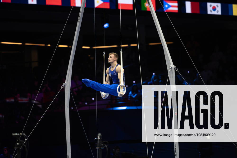 Rotterdam The Netherlands 23rd October 2026 World Championships artistic gymnastics. Mens all round final Rings Daniel Marinov (RUS) turnen