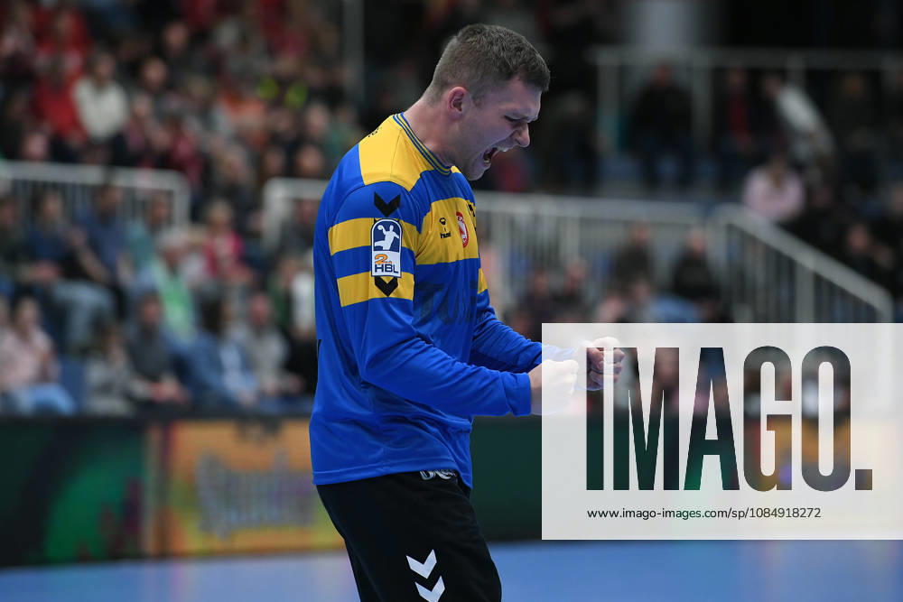 Handball Bundesliga, Matchday 8: TuSEM Essen vs. TV Emsdetten on October 19, 2026, at Sportpark Am Hallo in Essen. Lukas Diedrich of Essen celebrates. xRx