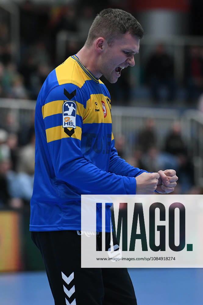 Handball Bundesliga, Matchday 8: TuSEM Essen vs. TV Emsdetten on October 19, 2026, at Sportpark Am Hallo in Essen. Lukas Diedrich of Essen celebrates. xRx