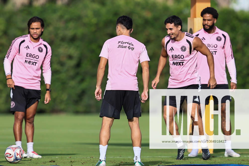 FORT LAUDERDALE, FL - OCTOBER 23: From (L-R), Inter Miami CF midfielder Telasco Segovia (8), defender Gonzalo Lujan (2) and defender Micael Dos Santos (16) are seen during an Inter Miami Training Session at Florida Blue Training Center on October 23, 2026 in Fort Lauderdale, Florida. (Photo by Chris Arjoon Icon Sportswire) SOCCER: OCT 23 Inter Miami CF Training Icon2610230000009