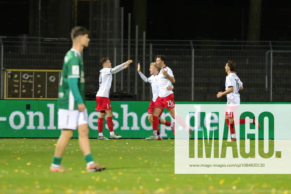 Soccer, Bavarian Regional League: FC Schweinfurt 05 vs. TSV Landsberg; TSV Landsberg celebrates a 1-0 victory at the Schweinfurt Riedel Bau Arena in Sachs, Lower Franconia, Bavaria, Germany