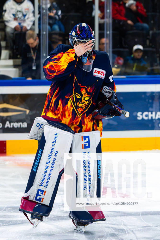 Kassel, Germany, October 22, 2026; DEL2 2026–2027, Game 11: Kassel Huskies vs. Blue Devils Weiden. Pictured: Goaltender Patrik Mühlberger (Muehlberger) at the BDW Probonio Arena in Hesse.