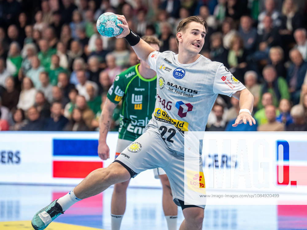Felix Aellen, ThSV Eisenach, age 22, taking a seven-meter throw, Frisch Auf Göppingen vs. ThSV Eisenach, handball, 1st Bundesliga, Men s, 2026–2027 season, October 23, 2026, Frisch Auf Göppingen vs. ThSV Eisenach, Handball, 1st Bundesliga, Men, 2026–2027 season, October 23, 2026, Göppingen