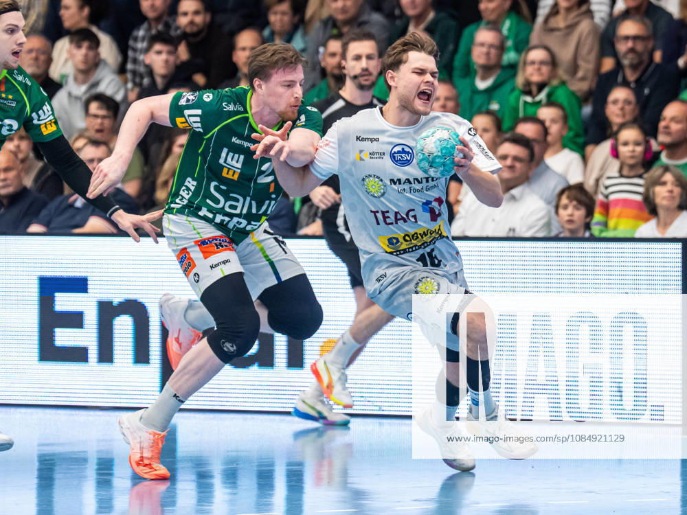 David More (ThSV Eisenach), 15, in a duel with Erik Persson (Frisch Auf Goeppingen), 22; Frisch Auf Goeppingen vs. ThSV Eisenach, Handball, 1st Bundesliga, Men, 2026–2027 Season, October 23, 2026, Frisch Auf Göppingen vs. ThSV Eisenach, Handball, 1st Bundesliga, Men, 2026–2027 season, October 23, 2026, Göppingen