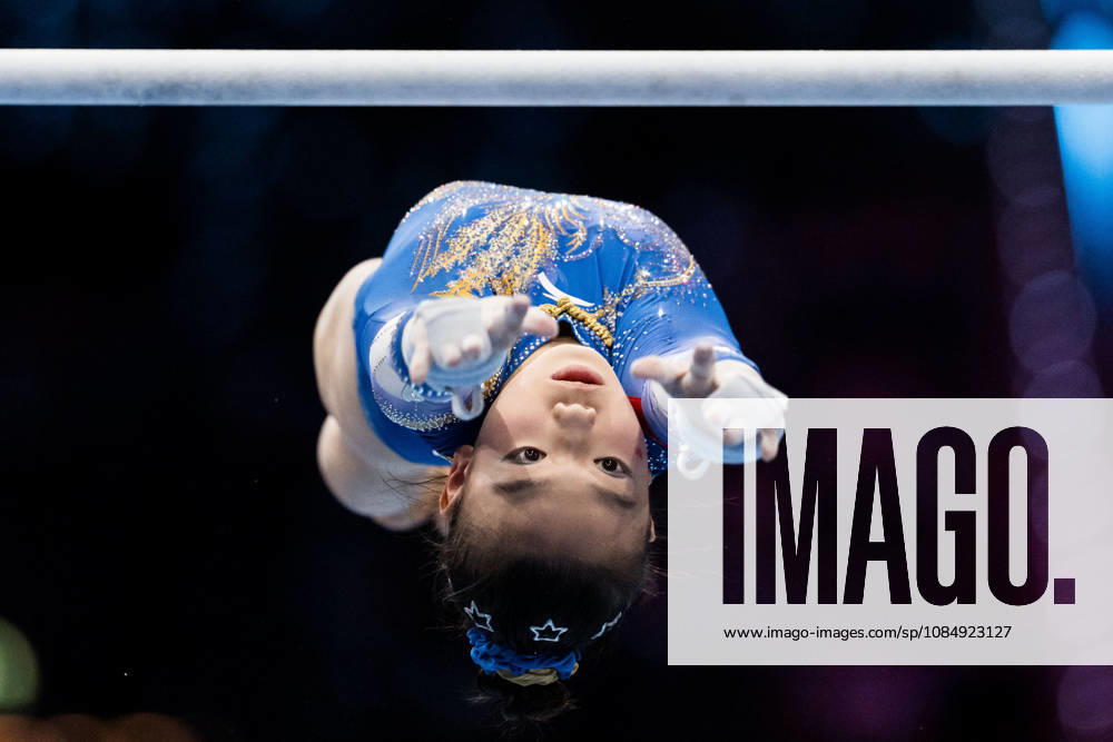 Qinqin Ke of China competes on the uneven bars during the women’s all-around final on day seven of the 2026 Artistic Gymnastics World Championships on October 23, 2026 in Rotterdam. Photo by Joel Marklund, BILDBYRÅN, code JM JM0864 bbeng artistic gymnastics gymnastics world championships women’s all-around final