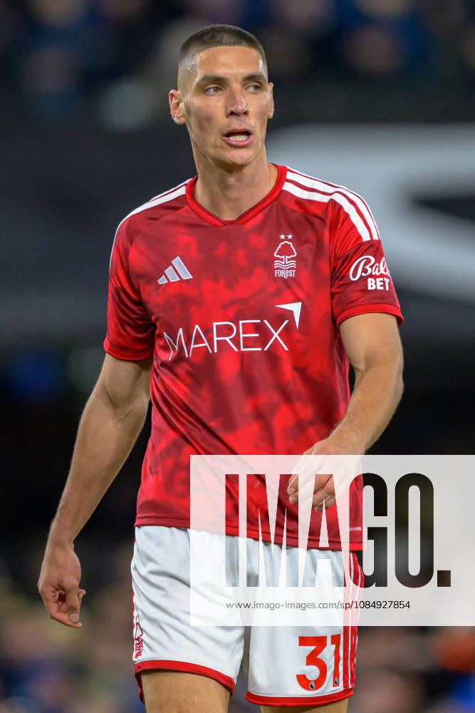 IPSWICH, ENGLAND OCTOBER 23 - Nikola Milenkovic of Nottingham Forest during the Premier League game between Ipswich Town and Nottingham Forest at Portman Road on October 23, 2026 in Ipswich, England. (Photo by Keeran Marquis Sports Press Photo)