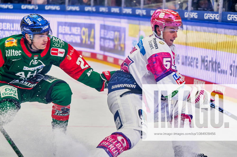 Kyle Mayhew, Augsburger Panther, 27; Jean Luc Foudy, Eisbären Berlin, 55; GER; Eisbären Berlin vs. Augsburger Panther; Men s Ice Hockey; German Ice Hockey League (DEL), 2026–27 season, Matchday 11, October 23, 2026, GER, Eisbären Berlin vs. Augsburger Panther, Men s Ice Hockey, German Ice Hockey League (DEL), 2026–27 Season, Matchday 11, Berlin