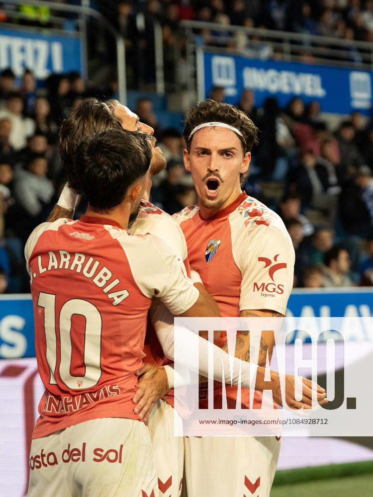 ESP LaLiga EA Sports: Deportivo Alavés vs. Málaga CF — Adrián Nino of Málaga scores a goal and celebrates during the LaLiga EA Sports match between Deportivo Alavés and Málaga CF, played at Mendizorroza Stadium in Vitoria-Gasteiz on October 23, 2026, in Spain. VITORIA-GASTEIZ, Spain — Soccer