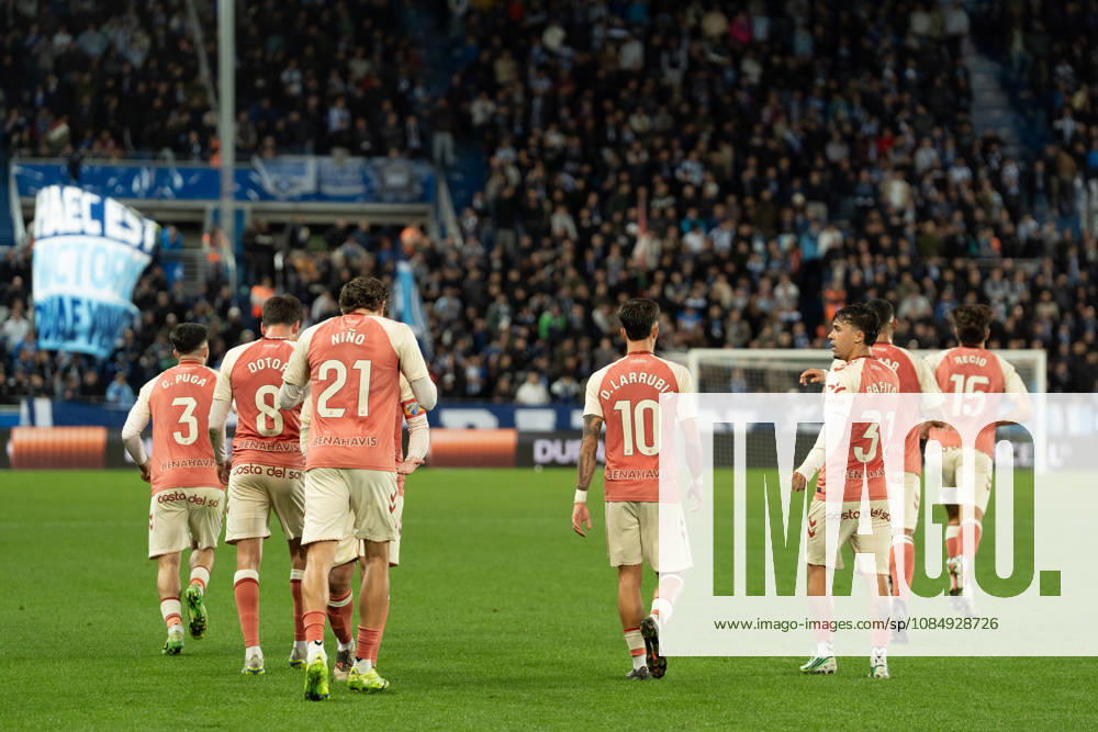 ESP LaLiga EA Sports: Deportivo Alavés vs. Málaga CF — Adrián Nino of Málaga scores a goal and celebrates during the LaLiga EA Sports match between Deportivo Alavés and Málaga CF, played at Mendizorroza Stadium in Vitoria-Gasteiz on October 23, 2026, in Spain. VITORIA-GASTEIZ, Spain — Soccer