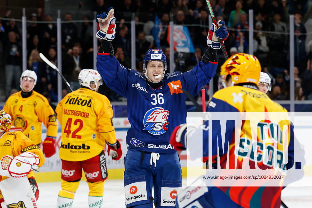 Swiss Life Arena, Zurich, SWITZERLAND, 2026–2027 Season, Men s Ice Hockey National League, ZSC Lions vs. SCL Tigers, Goal Celebration: Simon Knak and Denis Malgin, ZSC Lions