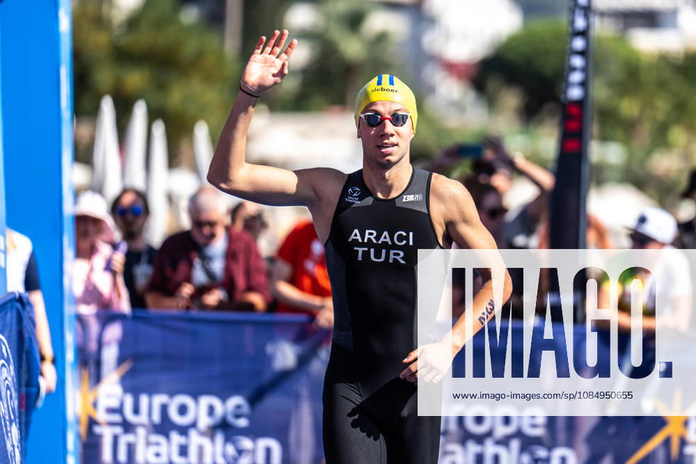 2026 Europe Triathlon Cup Alanya ANTALYA, TURKEY - OCTOBER 24: Emir Araci of Turkey waves as he makes his way to the start prior to the elite men race of 2026 Europe Triathlon Cup Alanya on October 24, 2026 in Antalya, Turkey. Antalya Turkey