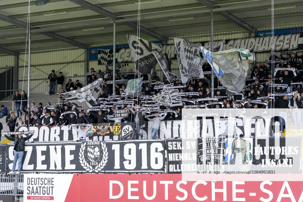 The SV Sandhausen Ultras wave their flags in the fan section; home fans, fan block, looking forward to the game; fans, audience, spectators, mood, atmosphere, stadium, return of the active fan scene to the fan block, Scene 1916, following the boycott of home games since the start of the season, active fans, the home game boycott took place due to disagreements with club management, October 24, 2026, Sandhausen, Germany, soccer, Regionalliga Südwest, SV Sandhausen vs. VfR Aalen