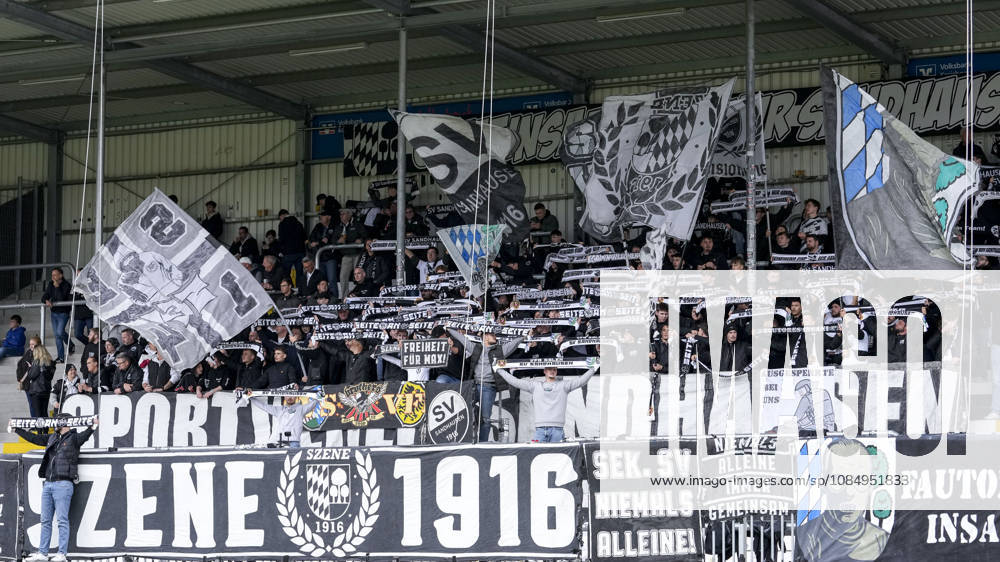 The SV Sandhausen Ultras wave their flags in the fan section; home fans, fan block, looking forward to the game; fans, audience, spectators, mood, atmosphere, stadium, return of the active fan scene to the fan block, Scene 1916, following the boycott of home games since the start of the season, active fans, the home game boycott took place due to disagreements with club management, October 24, 2026, Sandhausen, Germany, soccer, Regionalliga Südwest, SV Sandhausen vs. VfR Aalen