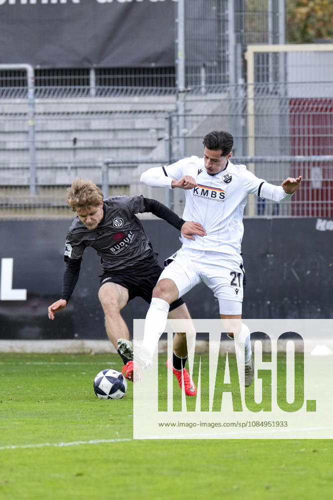 From left: Tom Barth (Aalen), 20, Lukas Mazagg (SVS), 21, tackle, game scene, duel, tackle, tackling, dynamism, action, 10 24 2026, Sandhausen, Germany, soccer, Regionalliga Südwest, SV Sandhausen vs. VfR Aalen