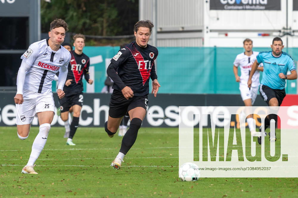 Tackle between Tim Heike of Sportclub Verl, 25, and Tobias Eisenhut of Viktoria Koeln, 06; FC Viktoria Koeln vs. SC Verl, soccer, 3. Liga, Matchday 11, 2026–2027 season, October 24, 2026 DFL DFB regulations prohibit any use of photographs as image sequences and or quasi-video FC Viktoria Cologne vs. SC Verl, soccer, 3rd Division, Matchday 11, 2026–2027 season, October 24, 2026, Cologne