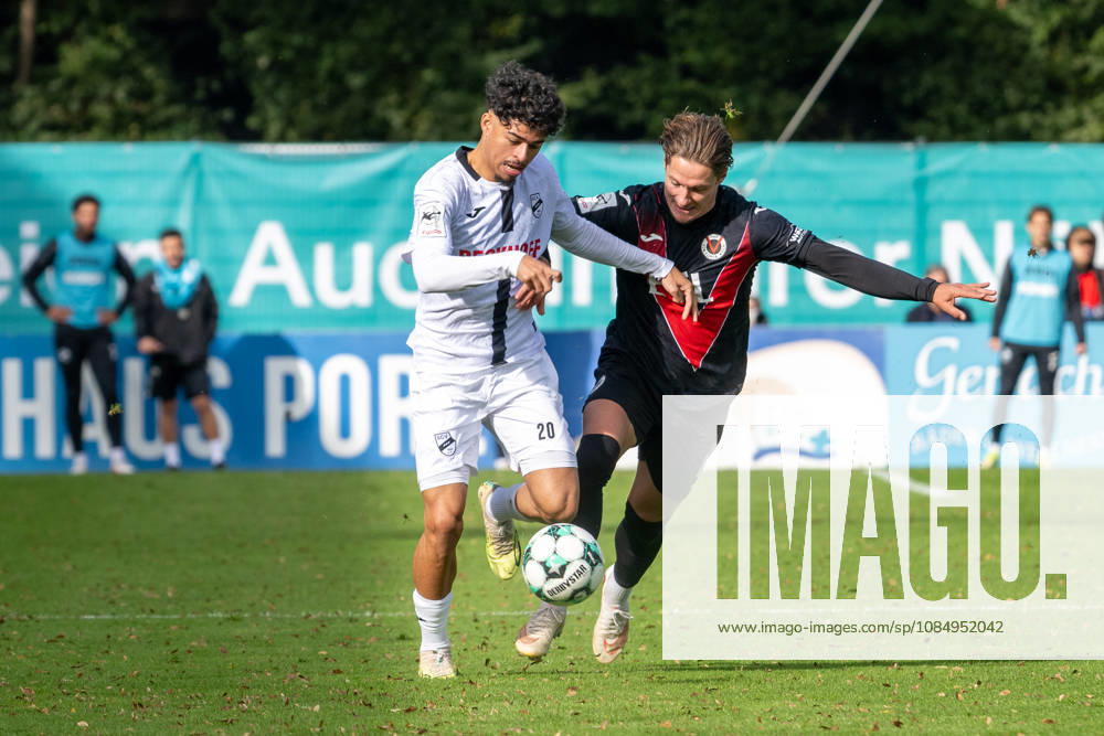 Tackle between Andre Leipold of Sportclub Verl, 20, and Tobias Eisenhut of Viktoria Koeln, 06; FC Viktoria Koeln vs. SC Verl, soccer, 3rd Division, Matchday 11, 2026–2027 season, October 24, 2026 DFL DFB regulations prohibit any use of photographs as image sequences and or quasi-video FC Viktoria Cologne vs. SC Verl, soccer, 3rd Division, Matchday 11, 2026–2027 season, October 24, 2026, Cologne