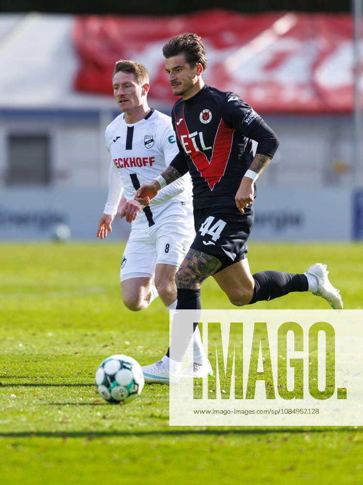 Dennis Waidner (SC Verl, 8), Niklas Castelle (Viktoria Köln, 44) during the 3rd division match on gameday 11 between Viktoria Koeln vs. SC verl at the Sportpark Hoehenberg on October 24, 2026 in Koeln, Germany. DFL REGULATIONS PROHIBIT ANY USE OF PHOTOGRAPHS AS IMAGE SEQUENCES AND OR QUASI-VIDEO. Nordrhein-Westfalen Germany