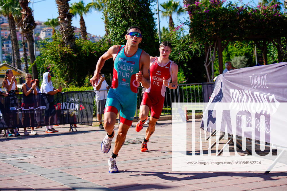 2026 Europe Triathlon Cup Alanya ANTALYA, TURKEY - OCTOBER 24: Burak Cagdas of Turkey and Adam Dabrowski of Poland compete in the run leg during the elite men race of 2026 Europe Triathlon Cup Alanya on October 24, 2026 in Antalya, Turkey. Antalya Turkey