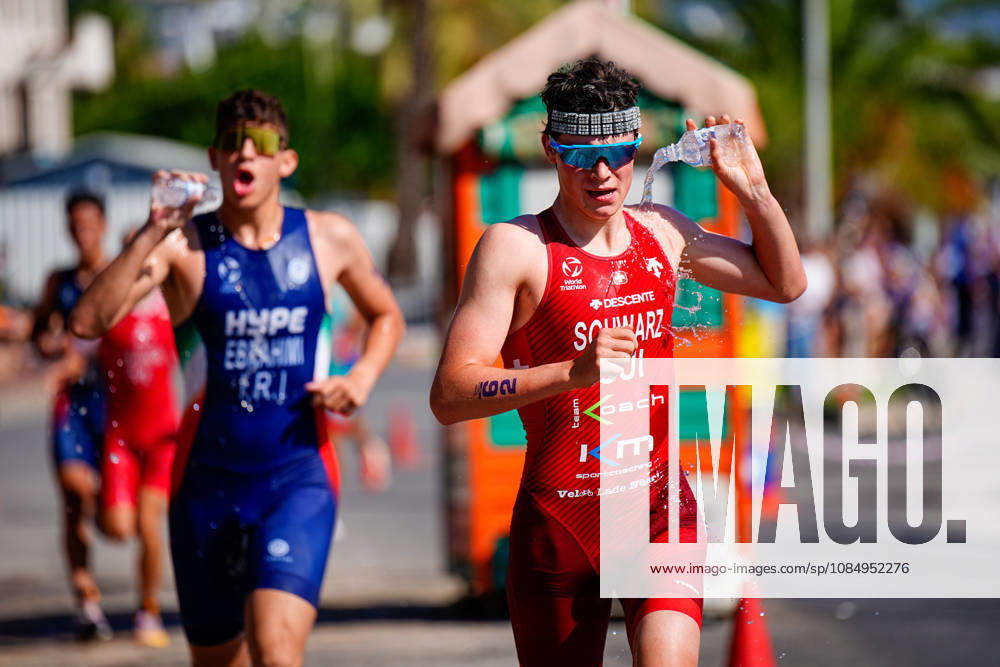 2026 Europe Triathlon Cup Alanya ANTALYA, TURKEY - OCTOBER 24: Severin Schwarz of Switzerland cools down with water in the run leg during the elite men race of 2026 Europe Triathlon Cup Alanya on October 24, 2026 in Antalya, Turkey. Antalya Turkey
