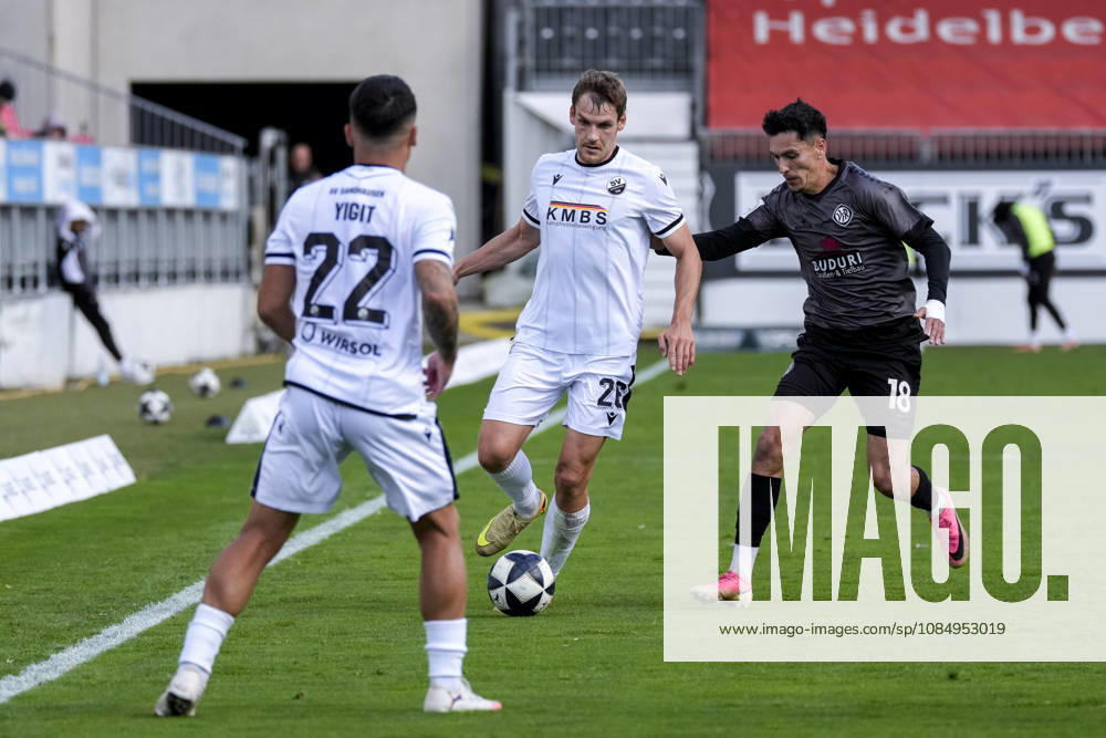 From left: Seyhan Yigit (SVS), 22, Max Christiansen (SVS), 26, Dean Melo (Aalen), 18, tackle, game scene, duel, tackle, tackling, dynamism, action, 10 24 2026, Sandhausen, Germany, soccer, Regionalliga Southwest, SV Sandhausen vs. VfR Aalen