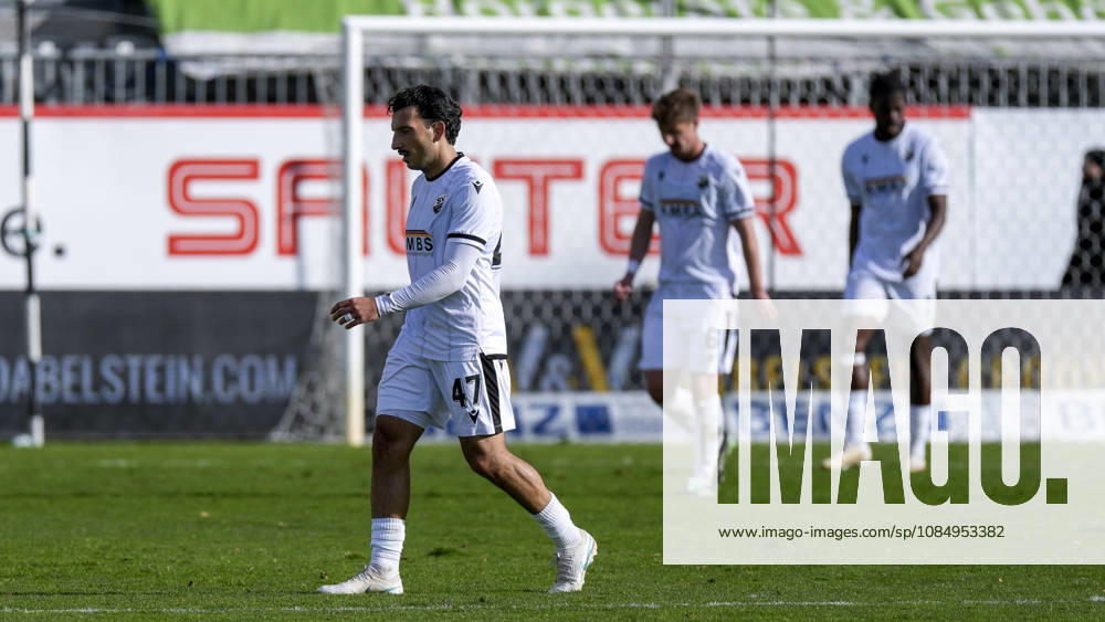 From left: Arianit Ferati (SVS), 47, Niklas Tarnat (SVS), 6, Kwabe Schulz SVS, 2, player from SV Sandhausen SVS, looking disappointed, disappointment, frustration, pessimistic, after conceding the goal to make it 0–1, action, game scene, October 24, 2026, Sandhausen, Germany, soccer, Regionalliga Southwest, SV Sandhausen vs. VfR Aalen