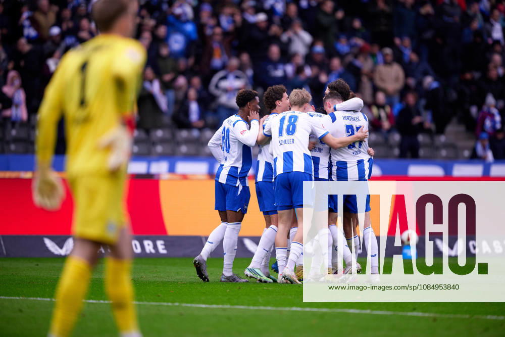 Hertha BSC Celebrates a 1-0 Goal, GER, Hertha BSC vs. Arminia Bielefeld, 2. Bundesliga, 2026-27 Season, Matchday 9, October 24, 2026. DFL regulations prohibit any use of photographs as image sequences and or quasi-video. GER, Hertha BSC vs. Arminia Bielefeld, 2. Bundesliga, 2026–27 season, Matchday 9, October 24, 2026, Berlin