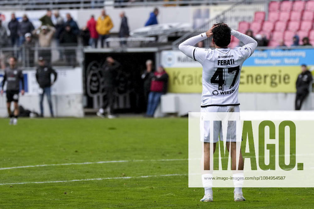 Arianit Ferati SVS, 47, player for SV Sandhausen SVS, looking disappointed, disappointment, frustration, pessimistic, action, game scene, October 24, 2026, Sandhausen, Germany, soccer, Regionalliga Southwest, SV Sandhausen vs. VfR Aalen
