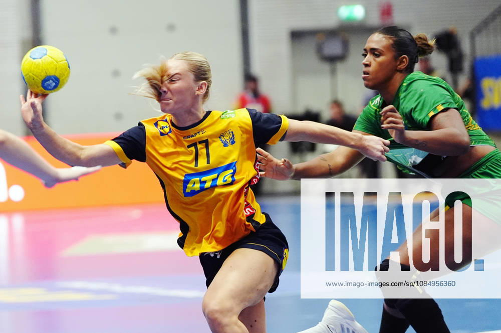 JÖNKÖPING, SWEDEN 20261024 Sweden s Emma Wahlström and Brazil s Tamires Morena during Saturday s women s international handball match between Sweden and Brazil at Idrottshuset, JÖNKÖPING, SWEDEN
