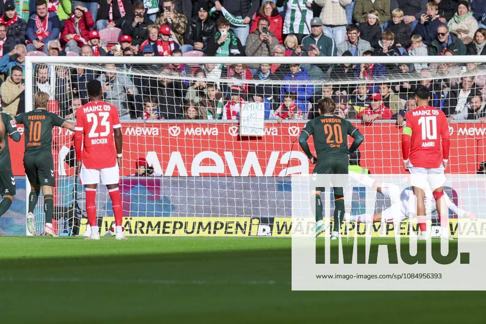 Niclas Fuellkrug of Werder Bremen converted the penalty against goalkeeper Alexander Schwolow of 1. FSV Mainz 05 to make it 0–1 during the Bundesliga match between 1. FSV Mainz 05 and SV Werder Bremen, MEWA Arena on October 24, 2026, in Mainz, Germany. Photo by Marco Steinbrenner, DeFodi Images. Niclas Fuellkrug of Werder Bremen converted the penalty against goalkeeper Alexander Schwolow of 1. FSV Mainz 05 to make it 0–1 during the Bundesliga match between 1. FSV Mainz 05 and SV Werder Bremen at MEWA Arena on October 24, 2026 in Mainz, Germany. Photo by Marco Steinbrenner, DeFodi Images. DFB and DFL regulations prohibit any use of photographs as image sequences and or quasi-video. Photo by Marco Steinbrenner, DeFodi Images.