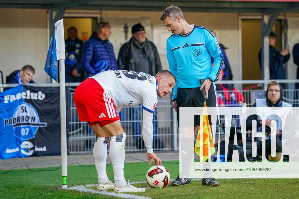 German Bundesliga 2026–2027, Matchday 7: SC Paderborn vs. Hamburger SV, Home, Deluxe Arena, Paderborn, Miro Muheim, Hamburger SV, 28th corner flag, corner kick