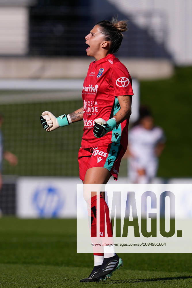 Noelia Ramos Alvarez of Costa Adeje Tenerife celebrates a goal scored by Paulina Gramaglia of Costa Adeje Tenerife during the Spanish Women League, Liga F, football match between Real Madrid and CD Costa de Adeje Tenerife at Alfredo Di Stefano stadium on October 24, 2026, in Valdebebas, Madrid, Spain. Valdebebas Spain - ZUMAa181 20261024_zaa_a181_200