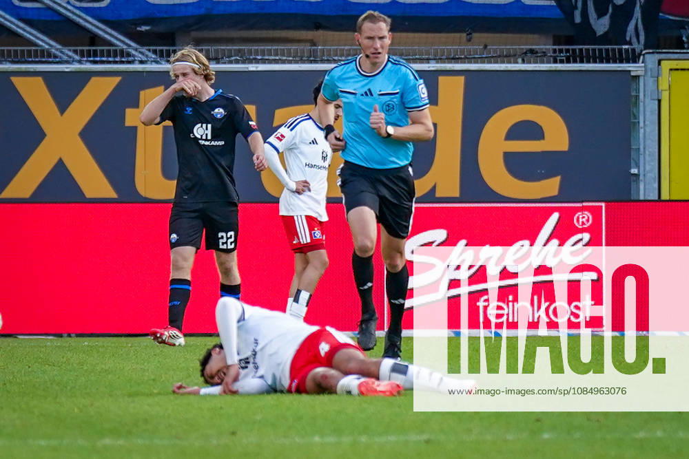 German Soccer Bundesliga 2026–2027, Matchday 7: SC Paderborn vs. Hamburger SV at Home Deluxe Arena, Paderborn; Referee: Martin Petersen; Stuttgart rushes to the aid of the injured Bilal Nadir of Hamburger SV, 4