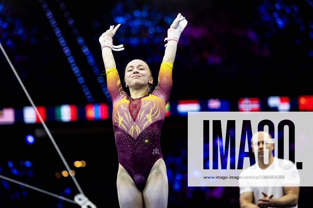 ROTTERDAM - Alena Glotova (WG2) reacts unevenly after the uneven bars apparatus final at the World Gymnastics Championships in Rotterdam Ahoy. IRIS VAN DEN BROEK ANP ANPxSportx IVx 573479494 originalFilename: 573479494