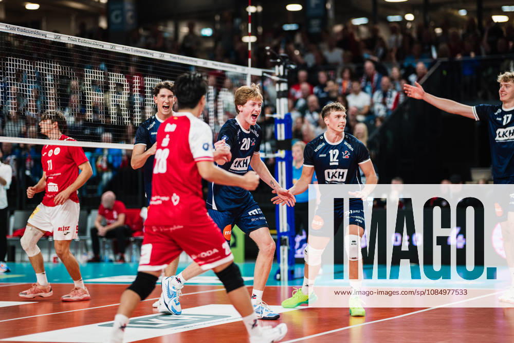 VBL SVG Lüneburg vs. SV Warnemünde, October 24, 2026, Patrick Kyle Rogers 20, SVG Lüneburg celebrates Volleyball, Bundesliga, Matchday 2, SVG Lüneburg vs. SV Warnemünde on October 24, 2026, at the LKH Arena, Lüneburg