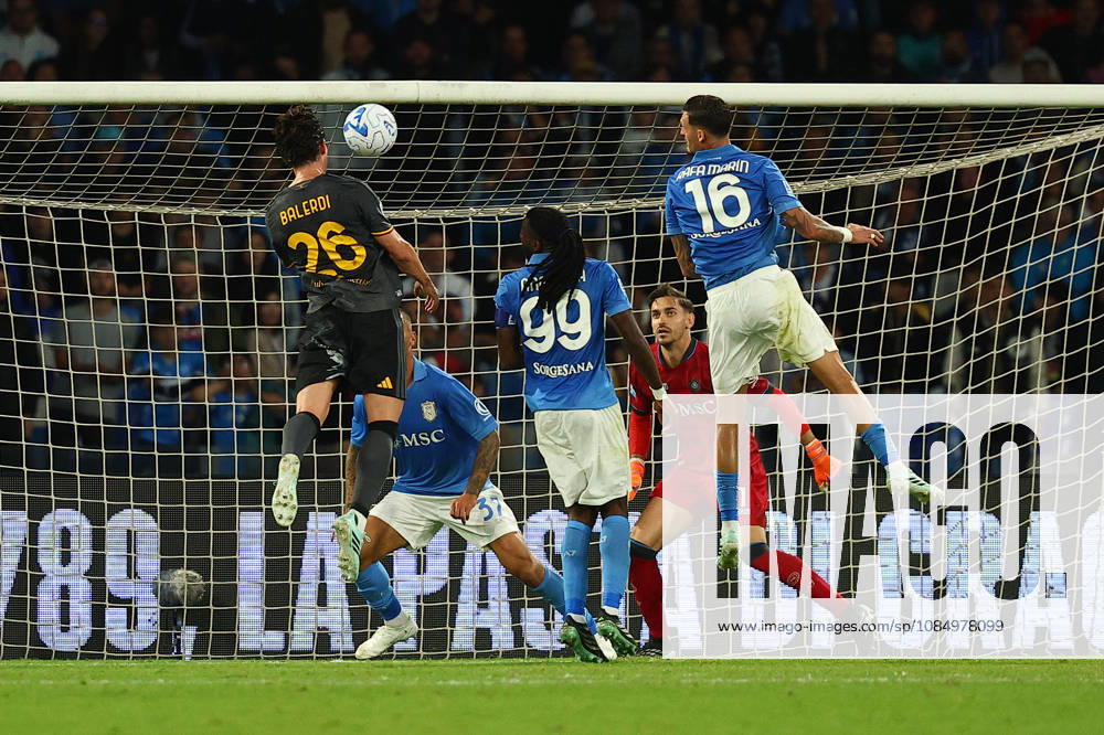 Roma’s Leonardo Balerdi goal 3-3 during the Serie A soccer match between Napoli and Roma at the Diego Armando Maradona Stadium in Naples, southern italy - Saturday , October 24, 2026. - Soccer .