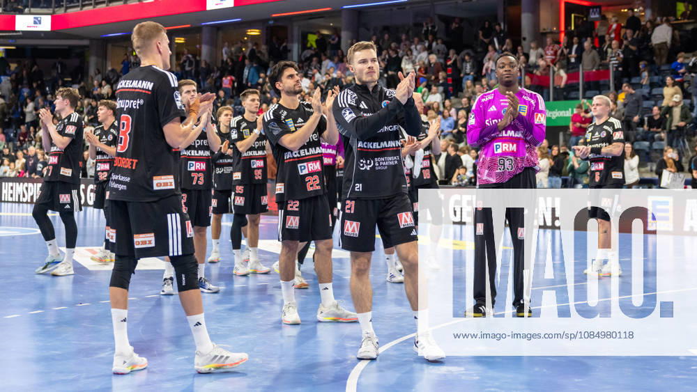 Disappointment following the loss and the end of the winning streak in Erlangen Christopher Bissel HC Erlangen, 21 Rubens Pierre HC Erlangen, 93 GER, HC Erlangen vs. THW Kiel, Handball, Opel Handball Bundesliga, Matchday 10, 2026–2027 Season, October 24, 2026, GER, HC Erlangen vs. THW Kiel, Handball, Opel Handball Bundesliga, Matchday 10, 2026–2027 season, October 24, 2026, Nuremberg