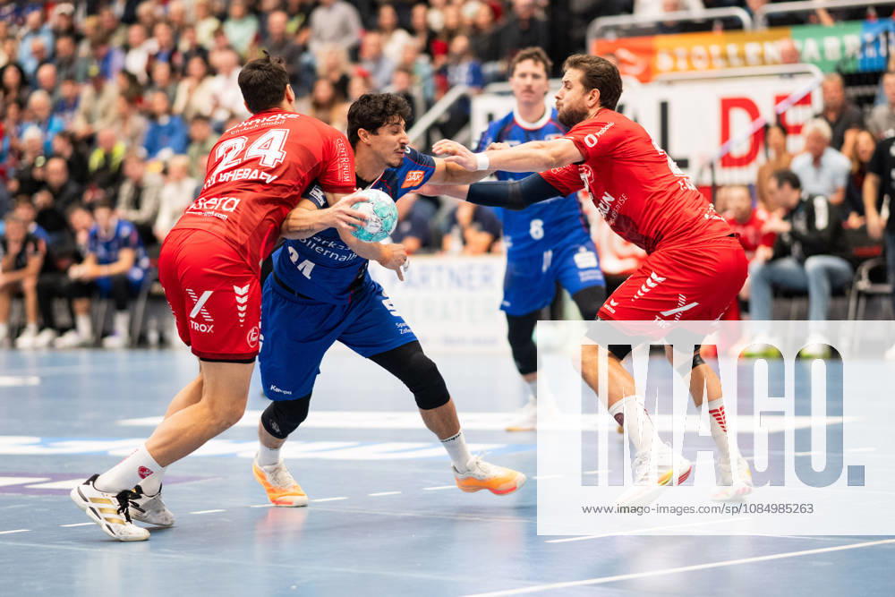 Yonatan Dayan, HBW Balingen Weilstetten, 34, on the wing, HBW Balingen Weilstetten vs. MT Melsungen (GER), Opel 1 Handball Bundesliga, Championship, Matchday 10, 2026–2027 season, October 24, 2026, Eibner Press Photo: Andreas Ulmer, HBW Balingen Weilstetten vs. MT Melsungen GER, Opel 1 Handball Bundesliga, Championship, Matchday 10, 2026–2027 Season, October 24, 2026, Balingen