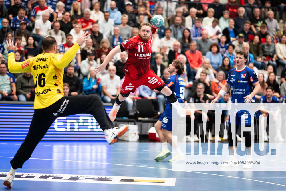 Dimitri Ignatow, MT Melsungen 11, scores from the wing, HBW Balingen Weilstetten vs. MT Melsungen GER, Opel 1 Handball Bundesliga, Championship, Matchday 10, 2026–2027 season, October 24, 2026, Eibner Press Photo by Andreas Ulmer: HBW Balingen Weilstetten vs. MT Melsungen GER, Opel 1 Handball Bundesliga, Championship, Matchday 10, 2026–2027 Season, October 24, 2026, Balingen