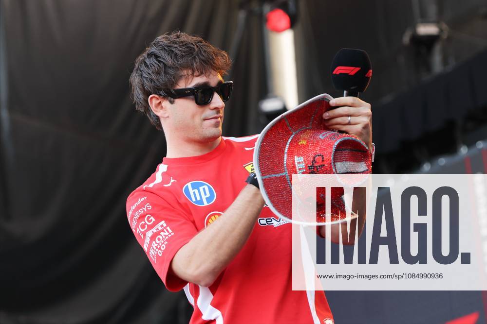 24th October 2026; Circuit of the Americas, Austin, United States; Formula 1, United States Grand Prix, Qualifying Day; Charles Leclerc (16) of Monaco and Scuderia Ferrari HP signs a hat at the fan forum VincentxCuono